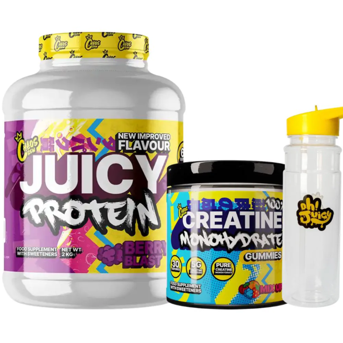 Chaos Crew Juicy 2kg & Chaos Crew Creatine Gummies FREE Water Bottle